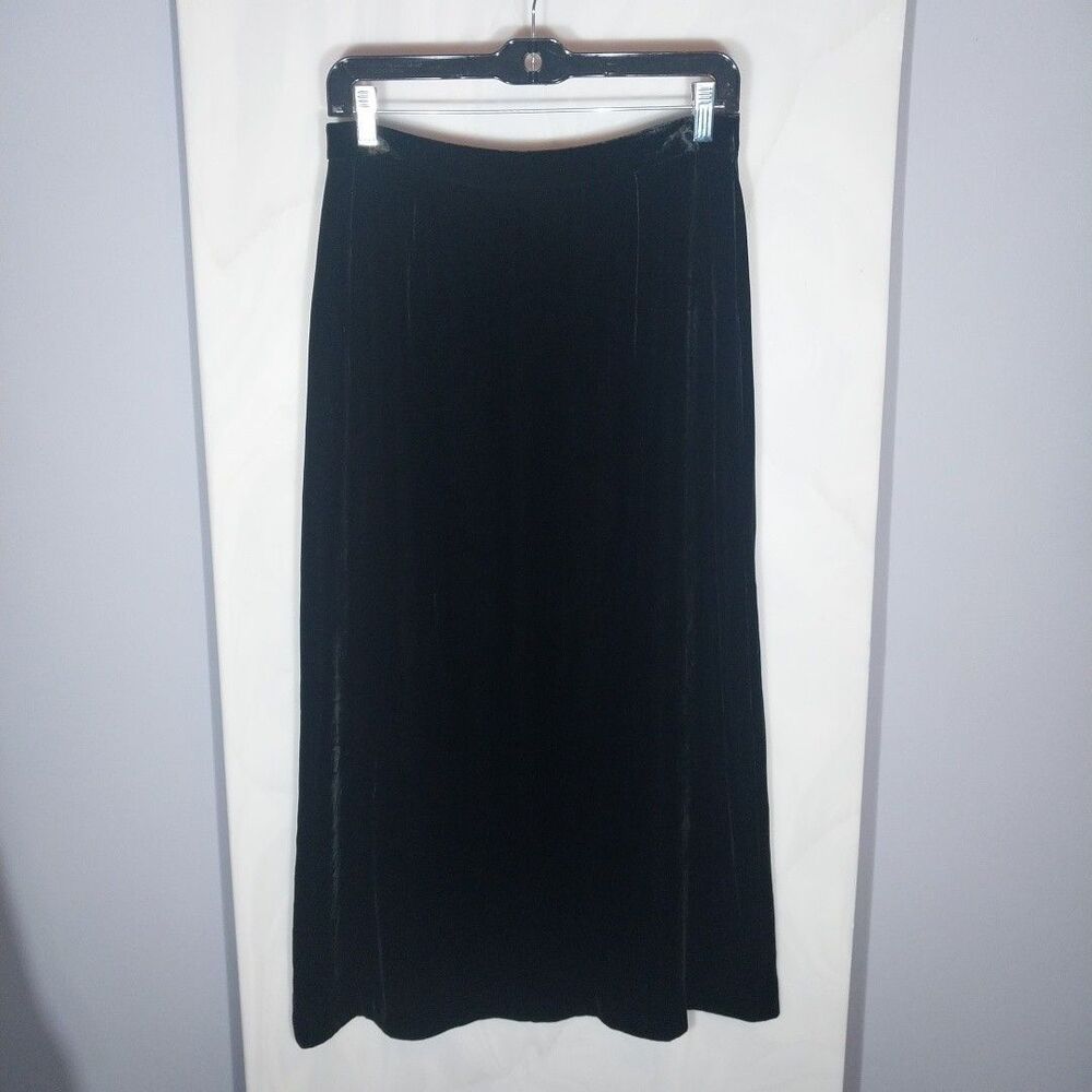 Ann Taylor Petites Black Velvet Midi Skirt 8P Rayon Silk A-Line Lined Vintage - Picture 1 of 7